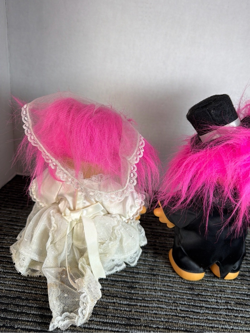Vintage Troll (Russ) Doll Bride and Groom Set with Bright Pink Hair - Picture 5 of 14